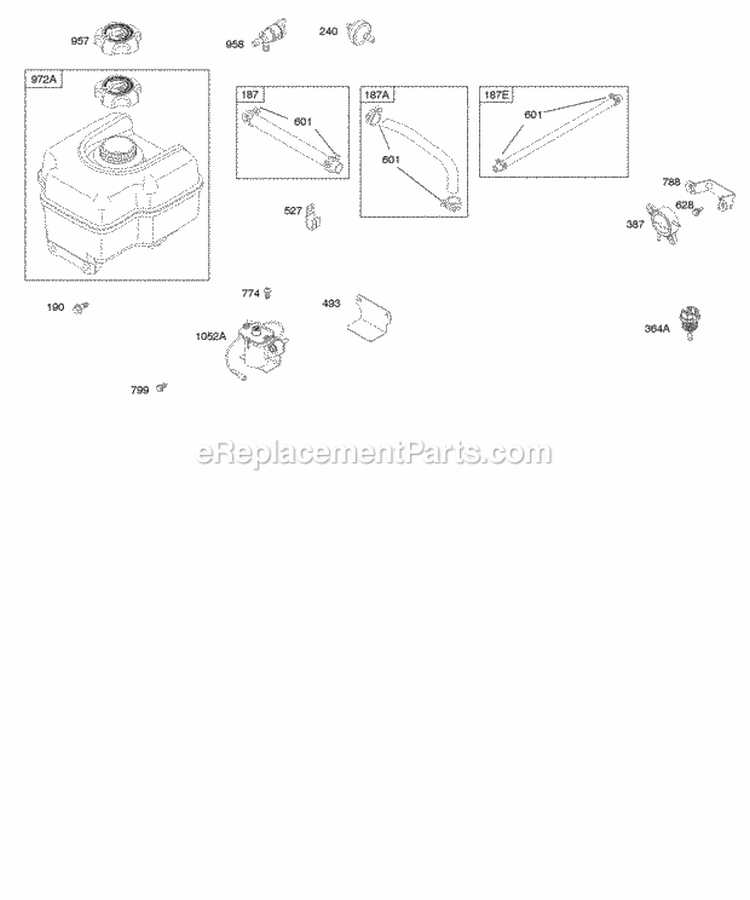 Fuel Supply Diagram and Parts List for 202412-0166-E1  Briggs and Stratton Engine